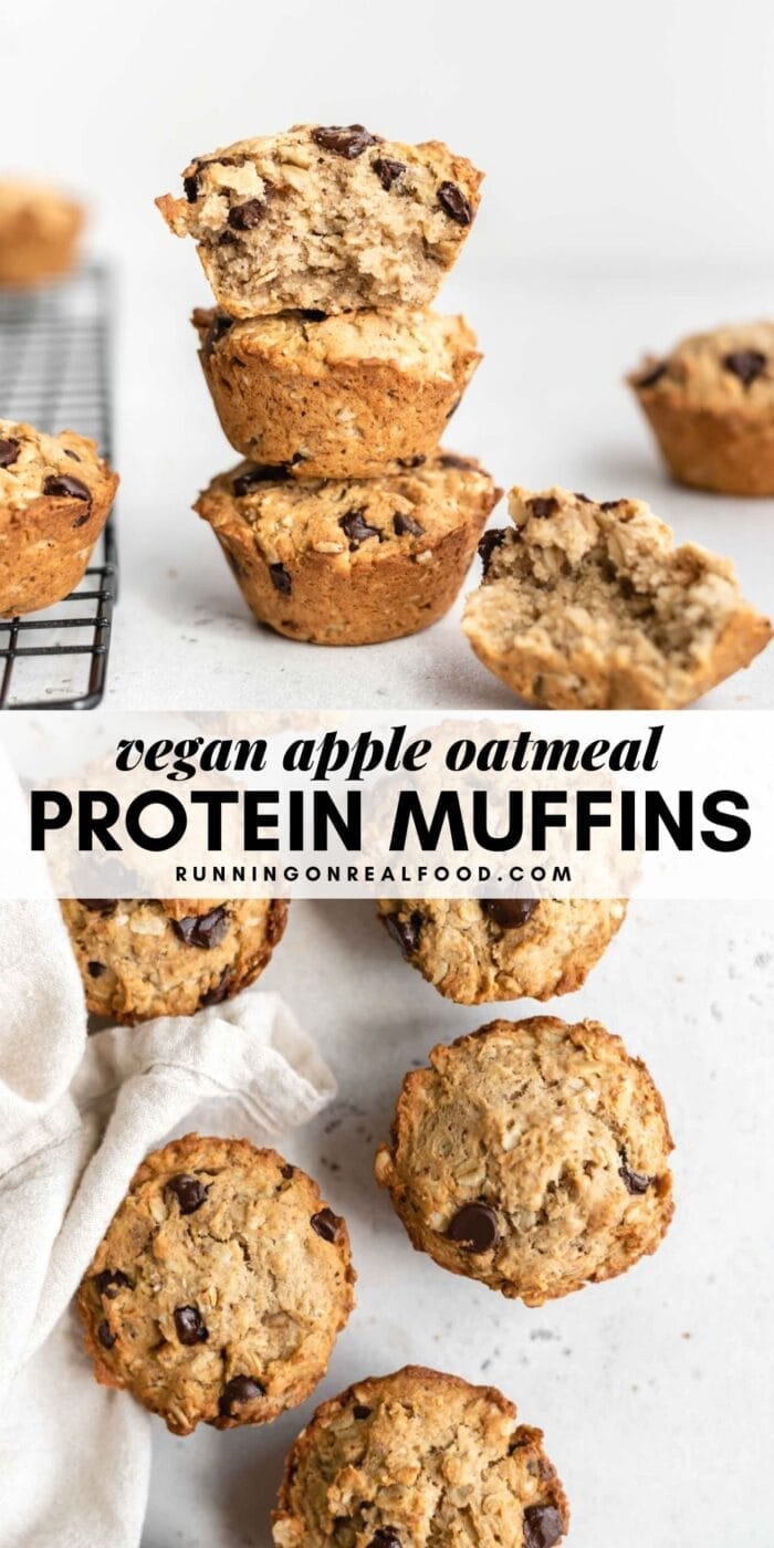 Pinterest graphic with an image and text for apple oat protein muffins.