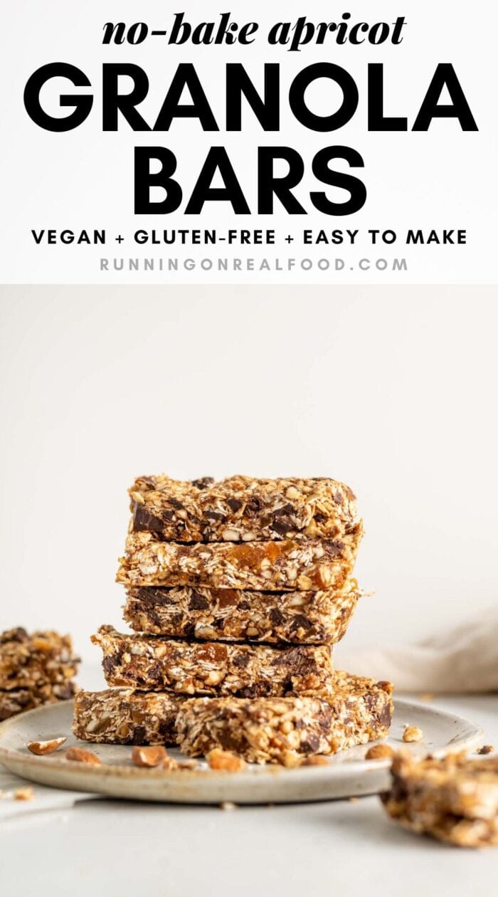 Pinterest graphic with an image and text for apricot granola bars.