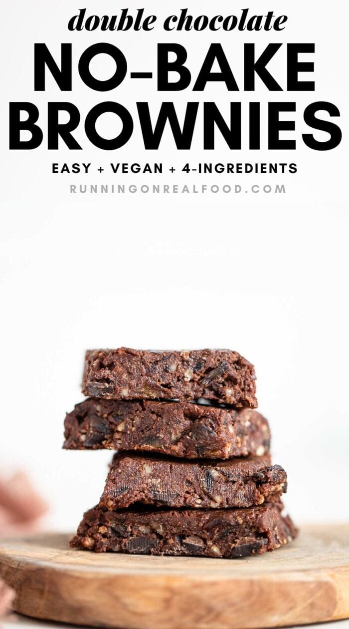 Pinterest graphic with an image and text for no-bake vegan brownies.
