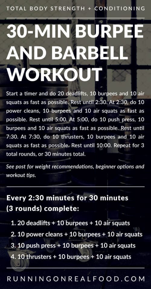 Minute Barbell And Burpee Workout Running On Real Food