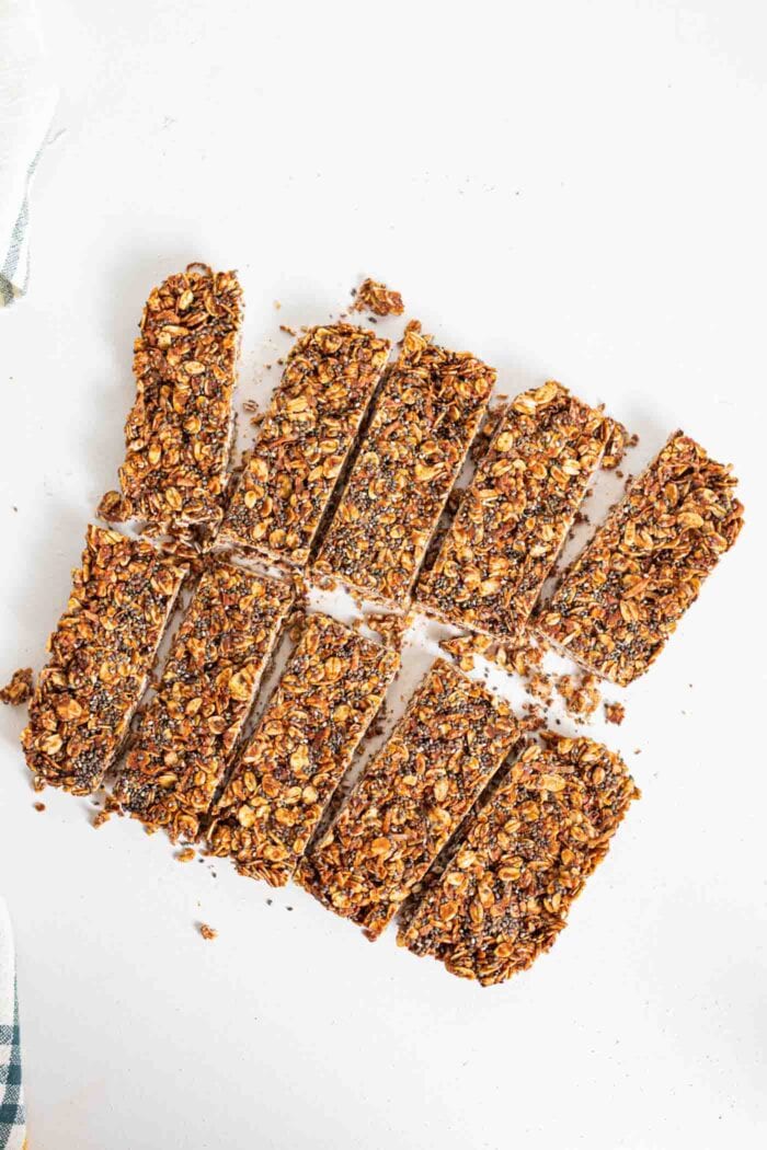 8 slices of chocolate oat bars with chia seeds.