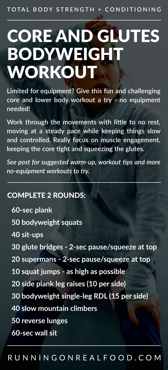 Written description for a core and glutes bodyweight workout.