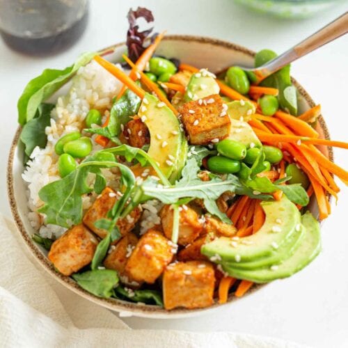 Sriracha Tofu Rice Bowls - Running on Real Food