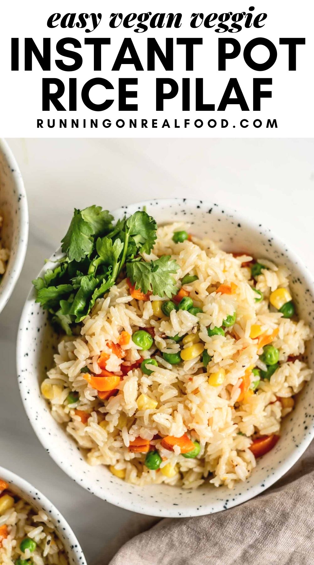 Pinterest graphic with an image and text for an Instant Pot Rice Pilaf.