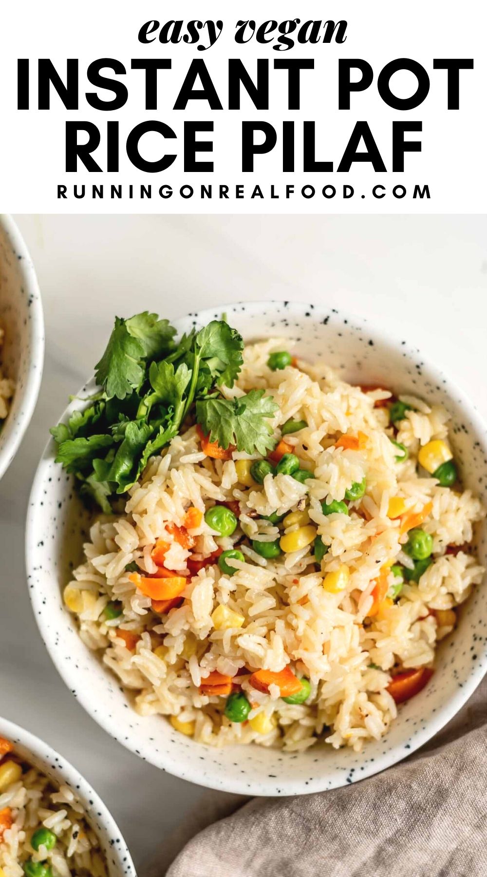 Pinterest graphic with an image and text for an Instant Pot Rice Pilaf.