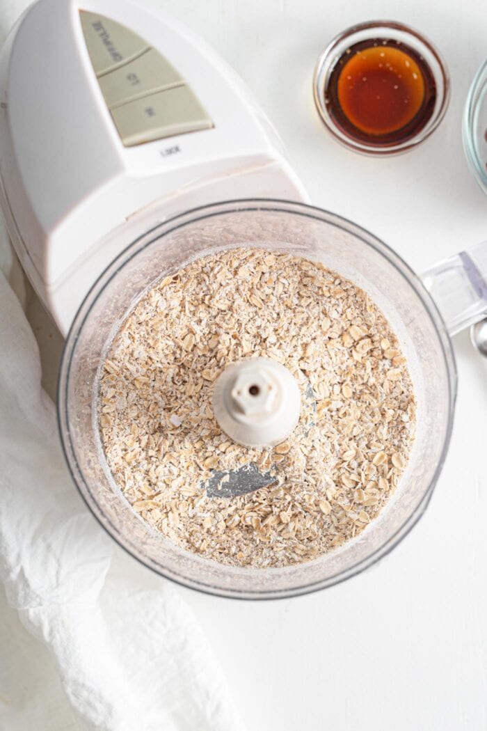Blended oats in a food processor.