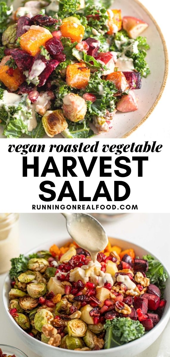 Pinterest graphic with an image and text for a Fall Harvest Salad.