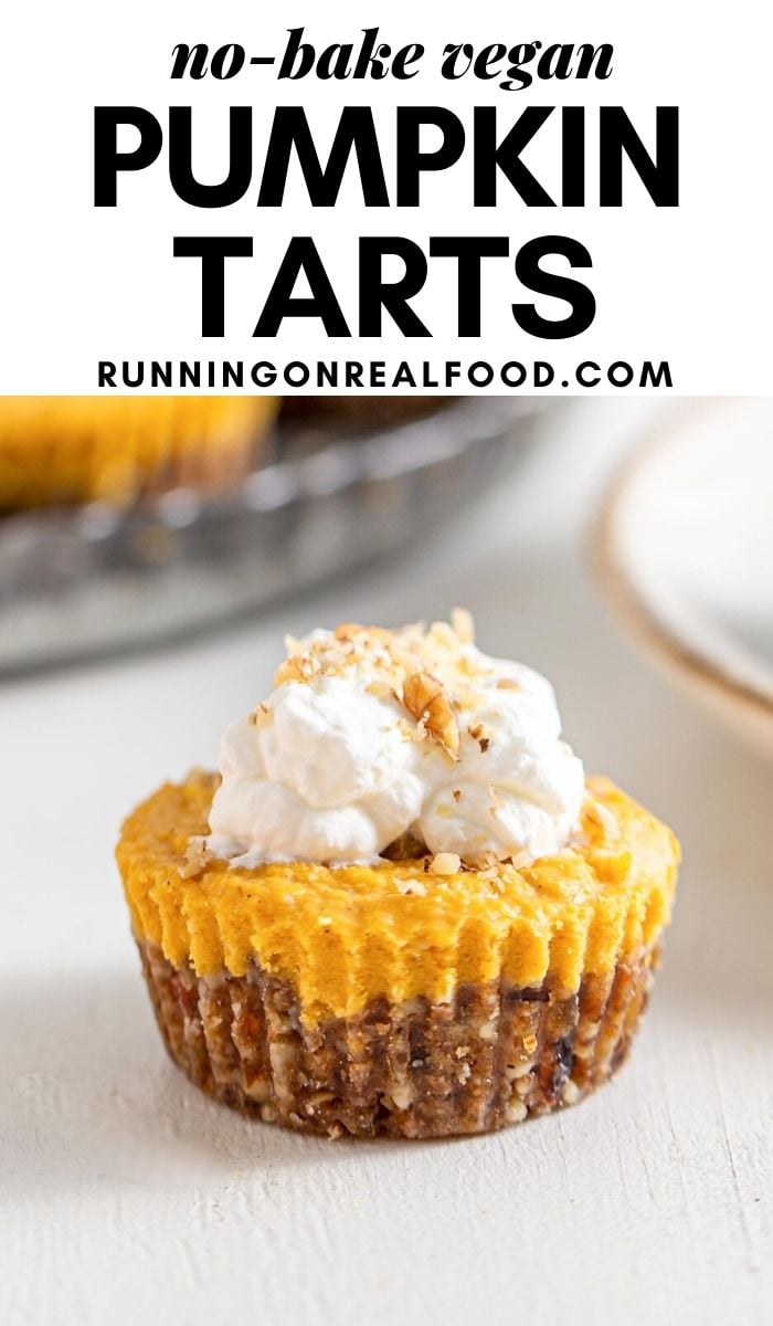 Pinterest graphic with an image and text for pumpkin pie tarts.