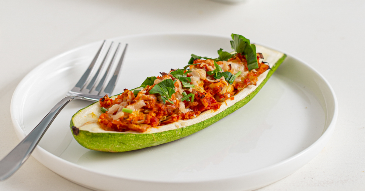 Vegan Twice Baked Stuffed Zucchini - Running on Real Food