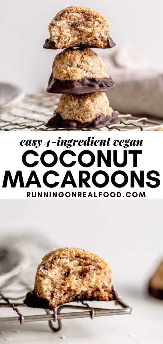 Pinterest graphic with an image and text for coconut macaroons.