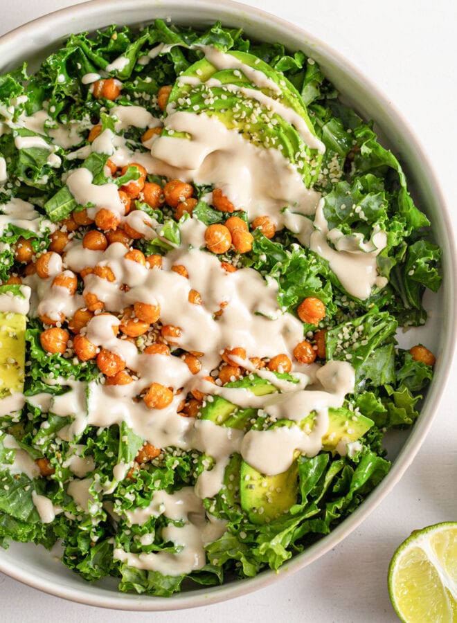 Tahini Kale Salad with Chickpeas and Avocado