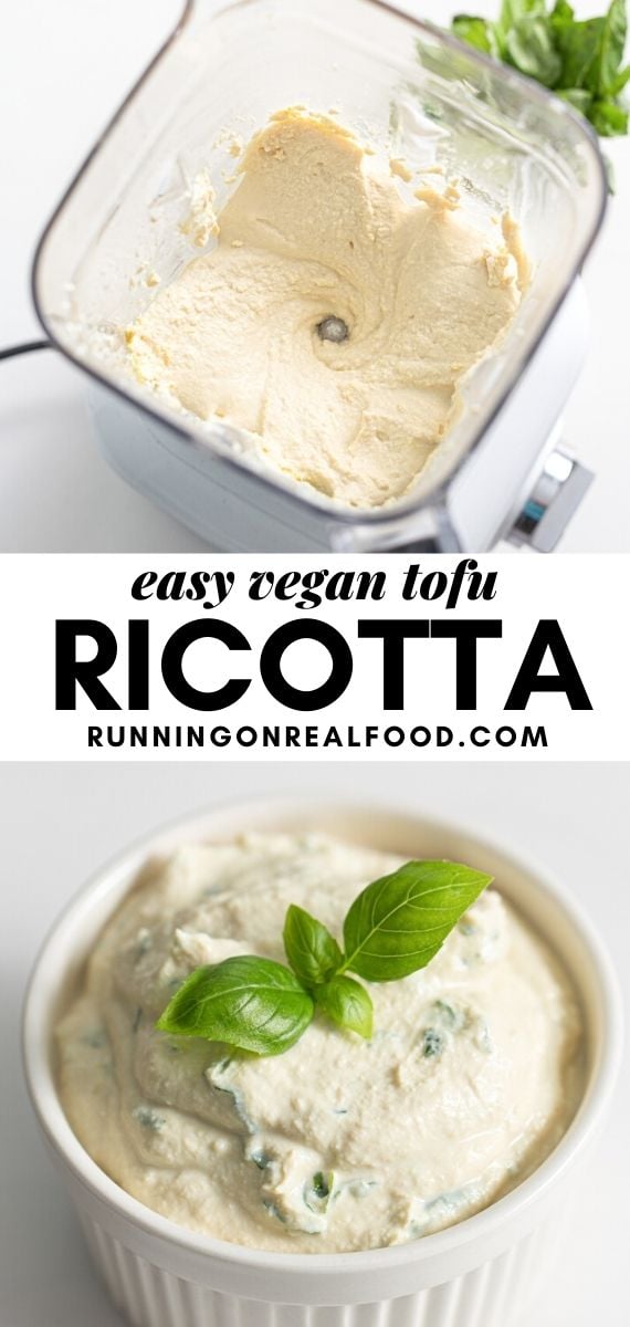 Pinterest graphic with an image and text for tofu ricotta.