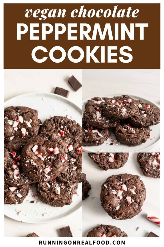 Pinterest graphic with an image and text for chocolate peppermint cookies.