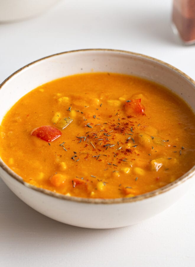 Vegan Sweet Potato Corn Chowder Recipe - Running on Real Food