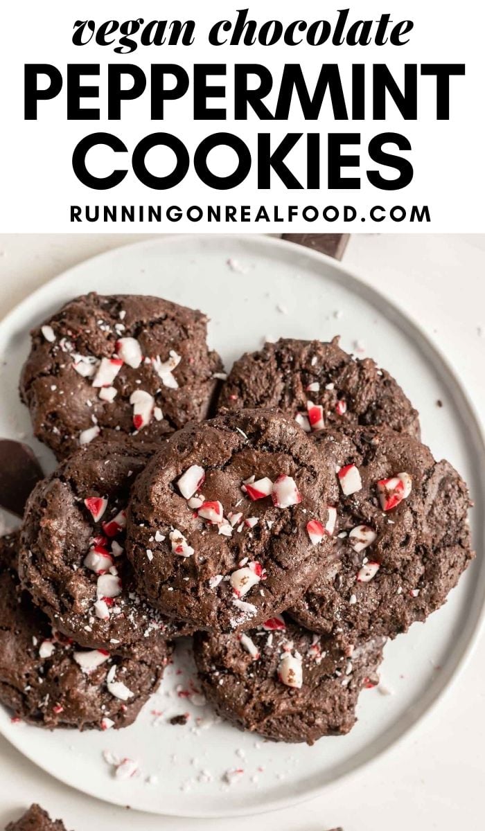 Pinterest graphic with an image and text for chocolate peppermint cookies.