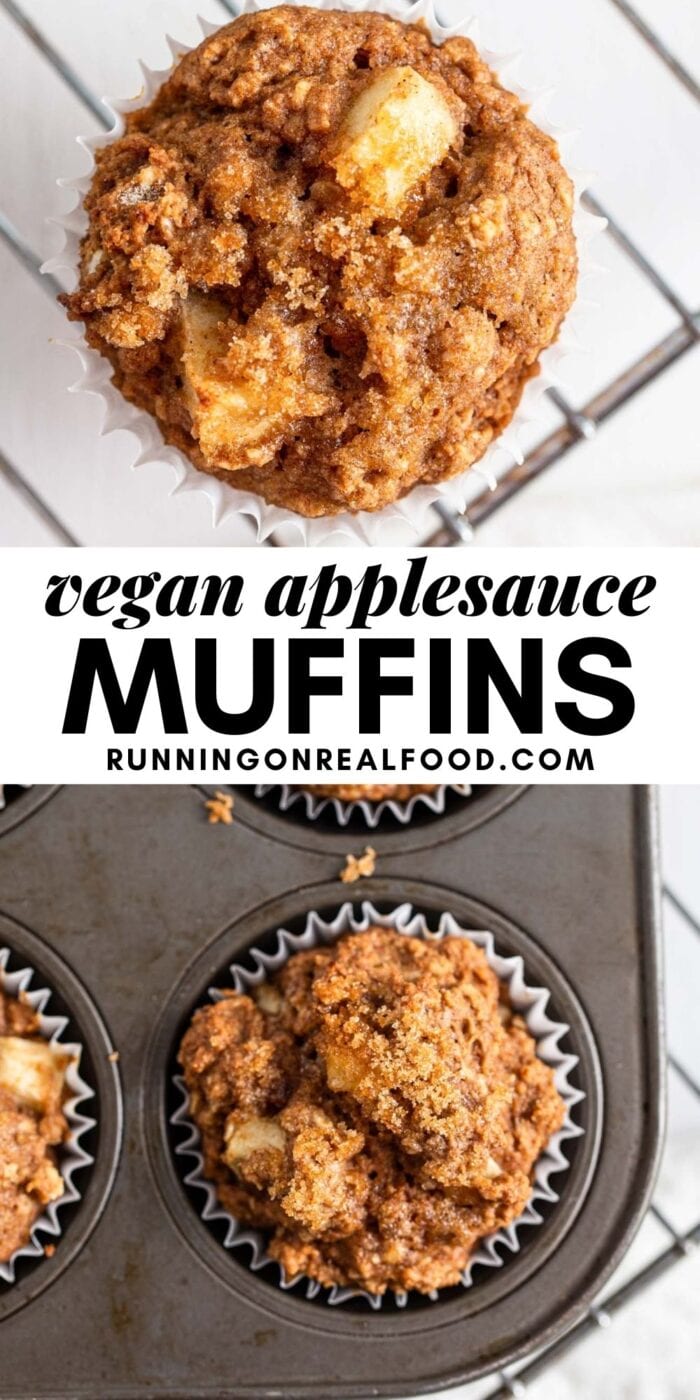 Pinterest graphic with an image and text for cinnamon applesauce muffins.