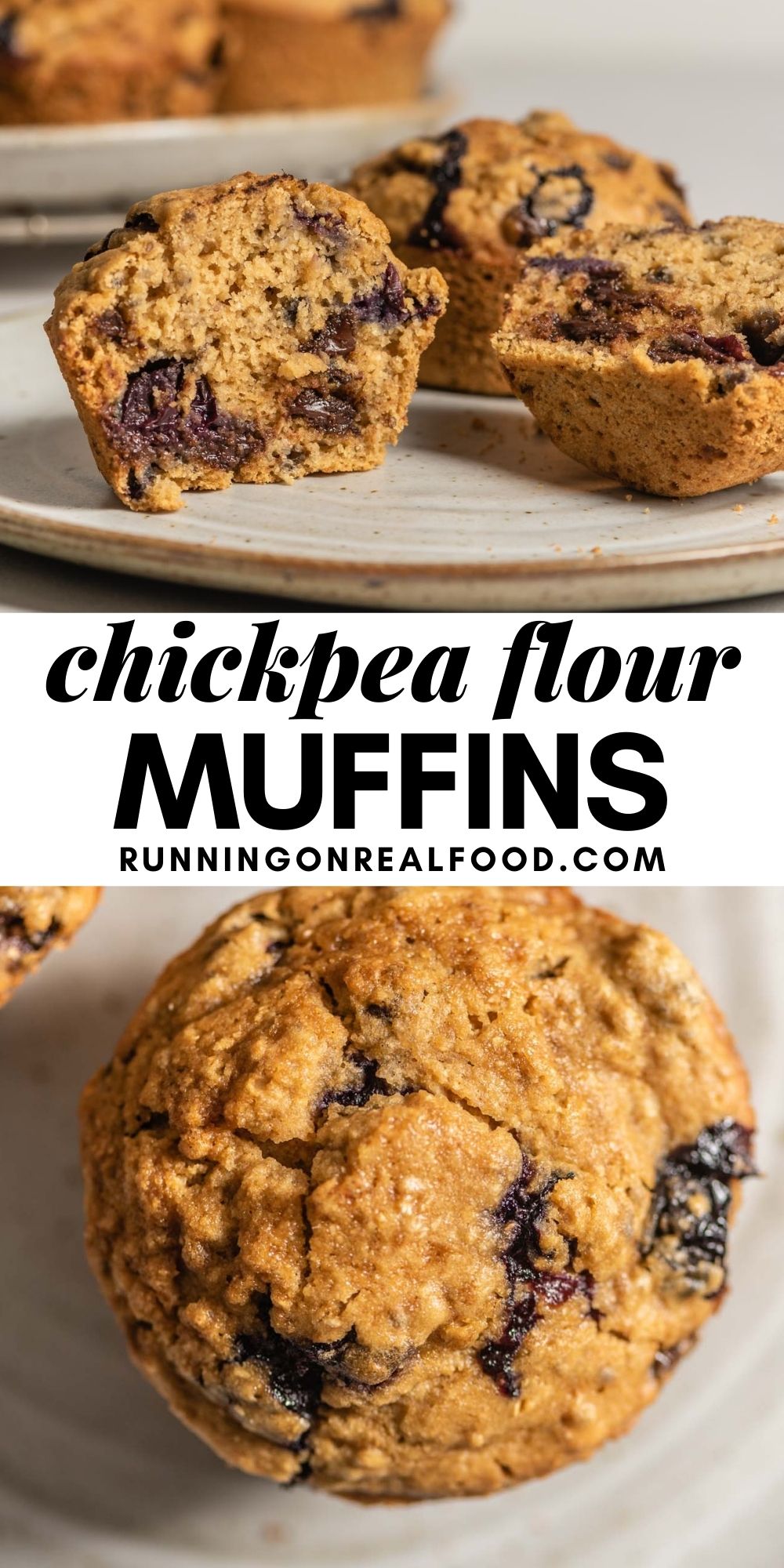 Pinterest graphic with an image and text for chickpea flour muffins.