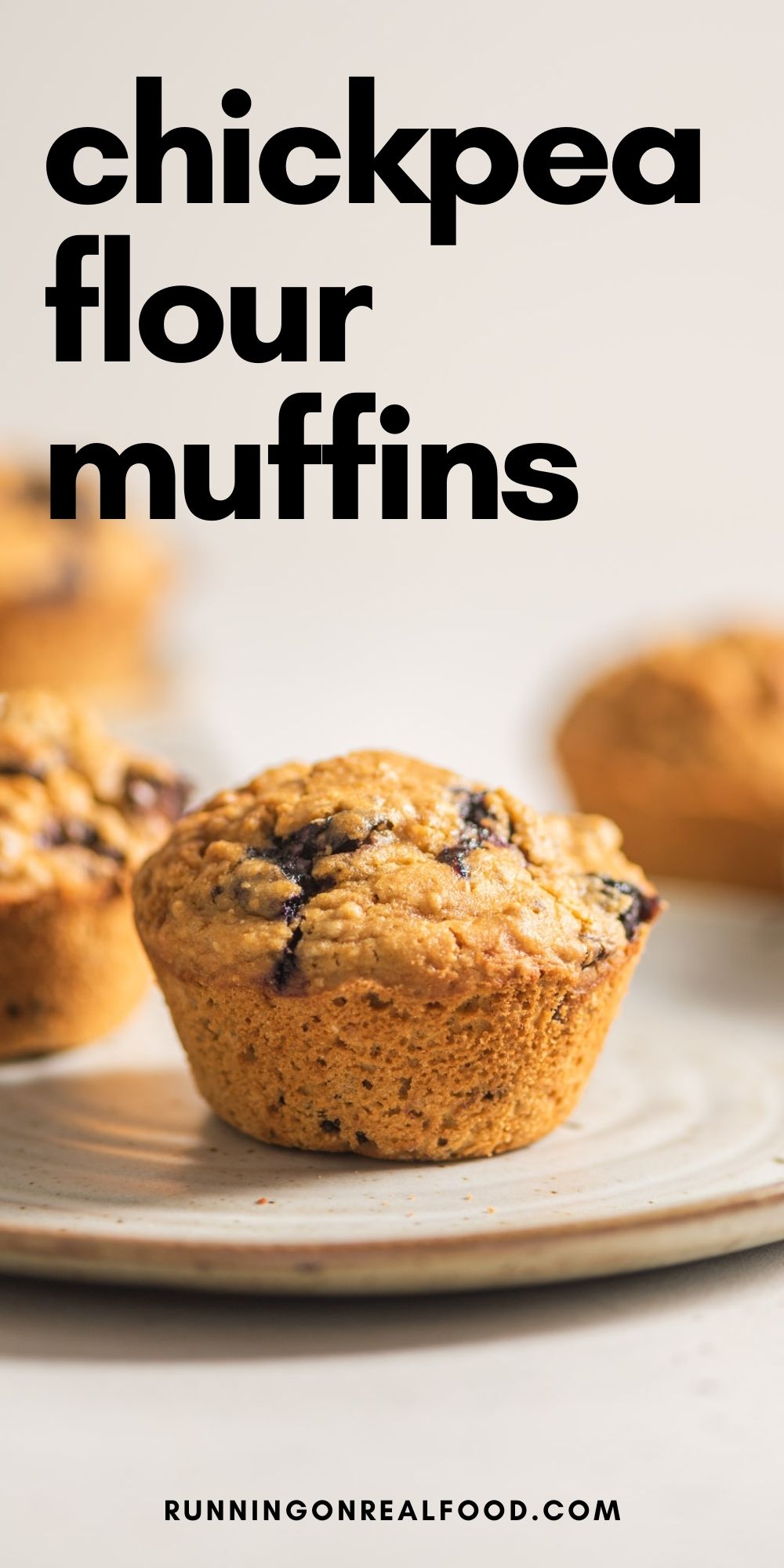 Pinterest graphic with an image and text for chickpea flour muffins.