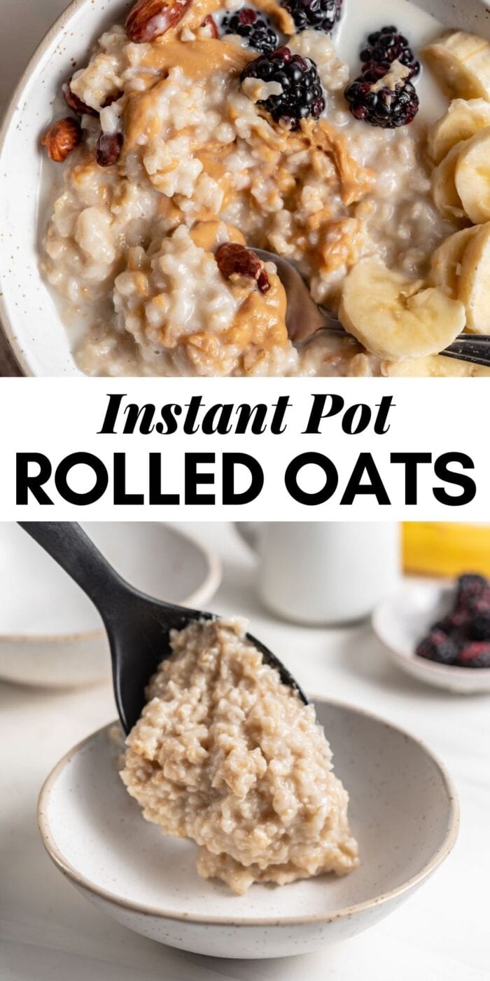 Pinterest graphic with an image and text for Instant Pot oatmeal.