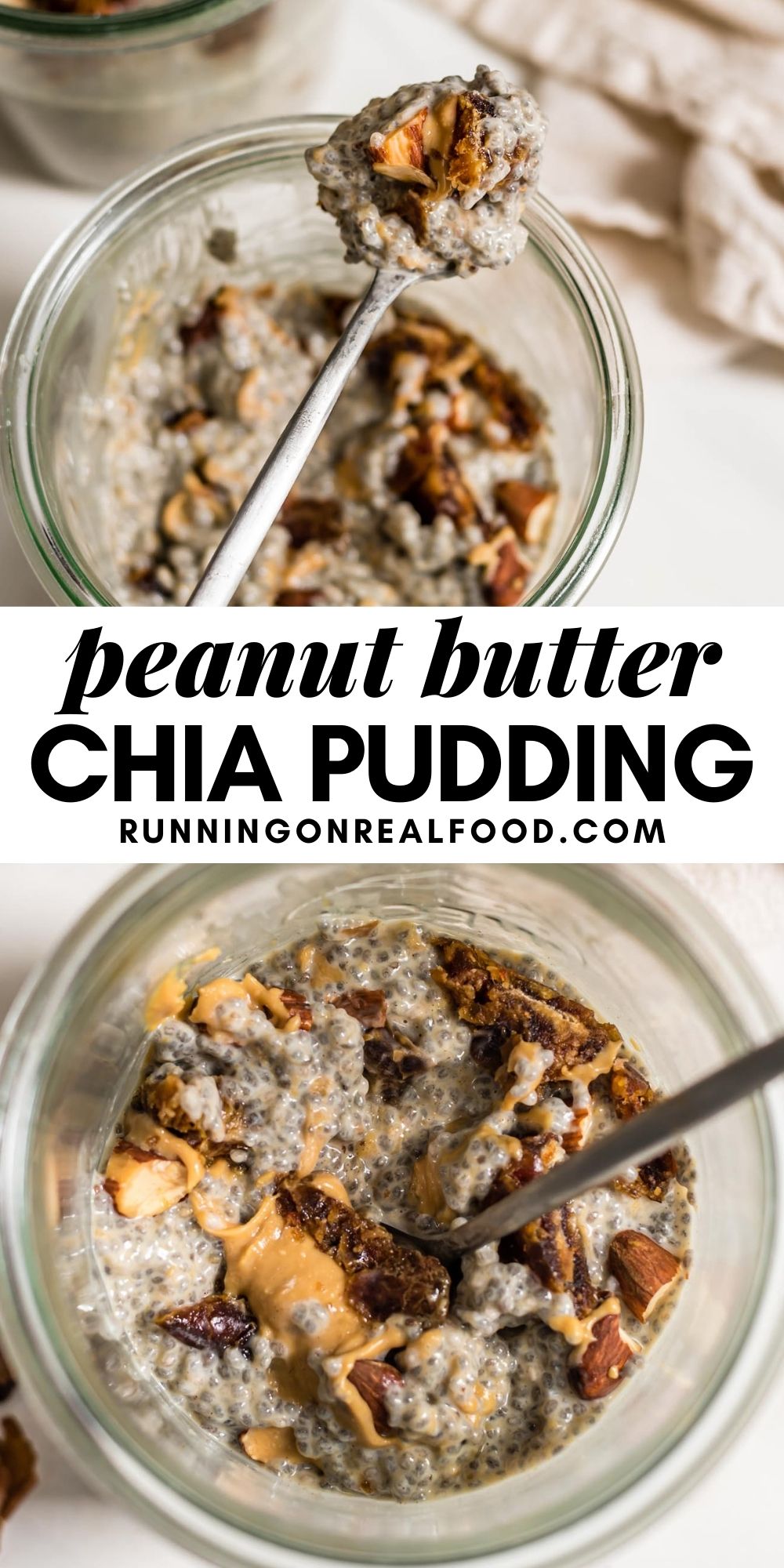 Pinterest graphic with an image and text for peanut butter chia pudding.