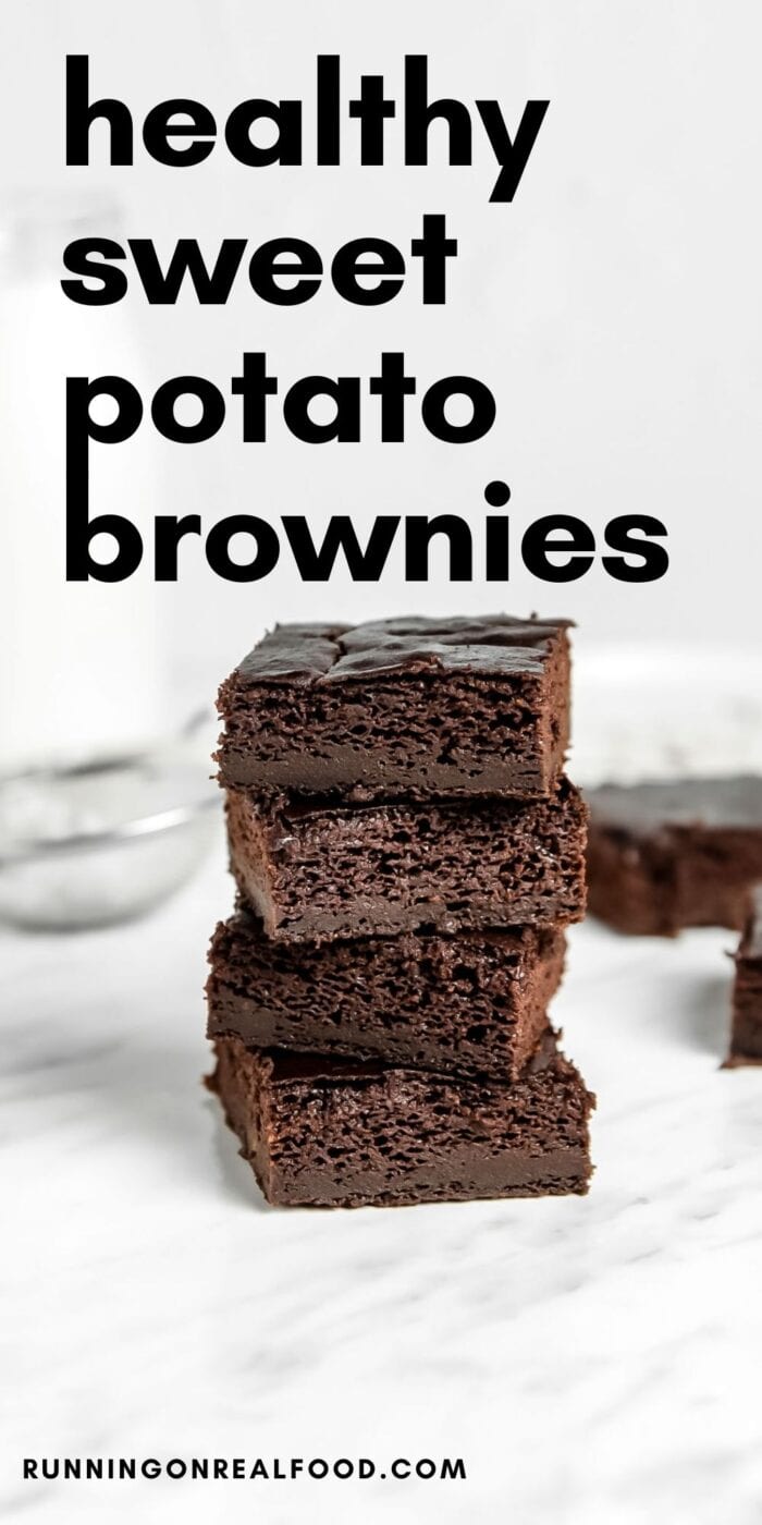 Pinterest graphic with an image and text for sweet potato brownies.