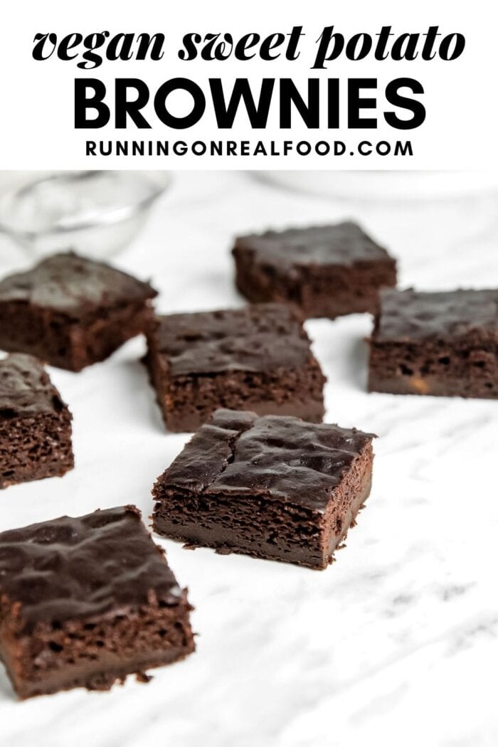 Pinterest graphic with an image and text for sweet potato brownies.