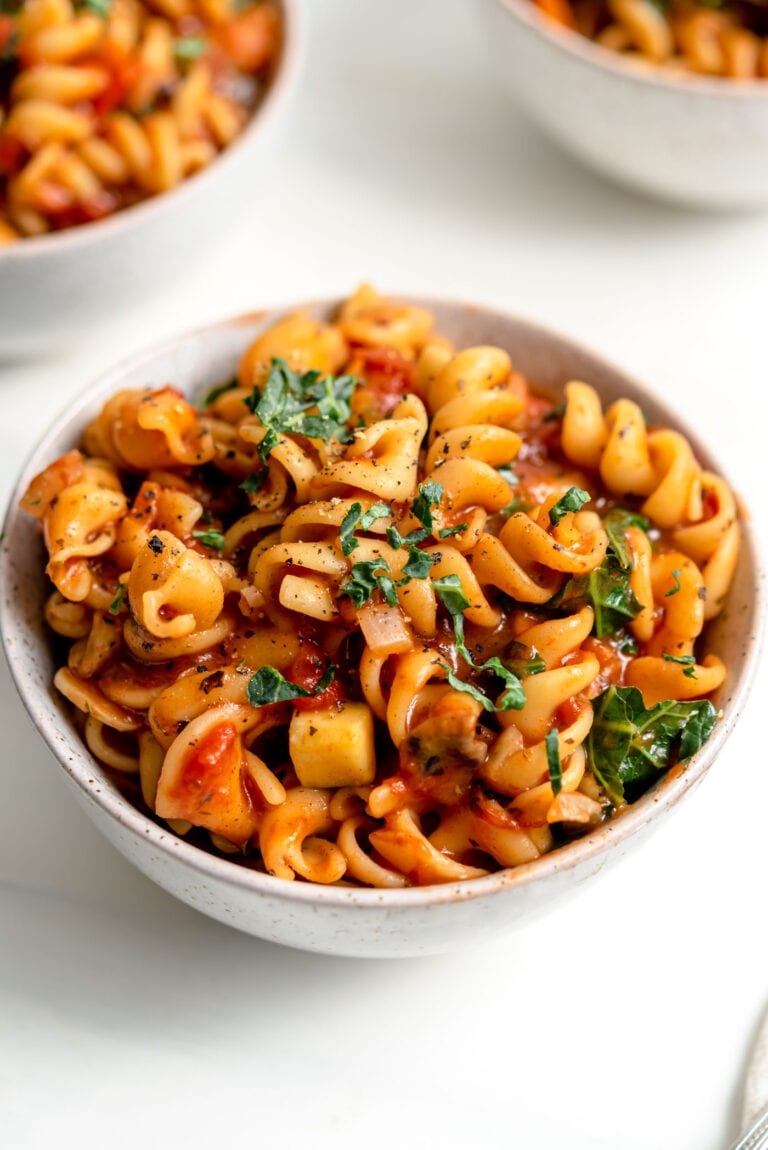 Vegan One Pot Pasta with Kale and Mushroom - Running on Real Food