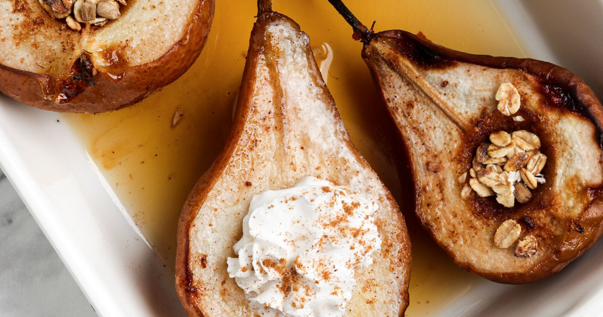 Healthy Baked Pears (sweetened with maple syrup)