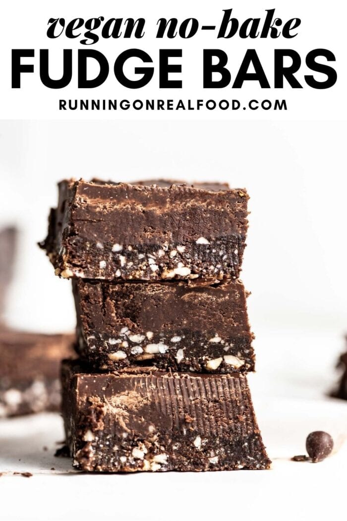 Pinterest graphic with an image and text for no-bake chocolate fudge bars.