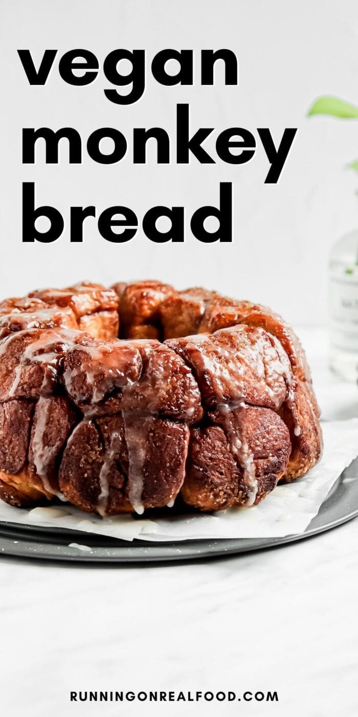 Pinterest graphic with an image and text for vegan monkey bread.