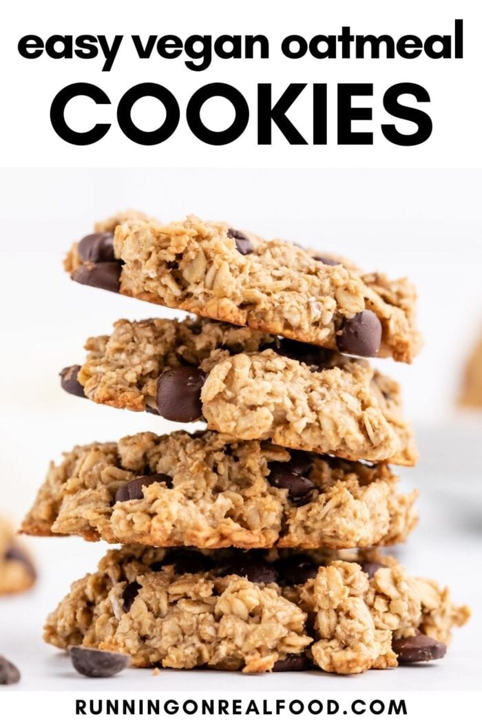 Pinterest graphic with an image and text for peanut butter oatmeal chocolate chip cookies.