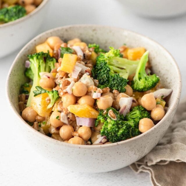 Broccoli Chickpea Farro Salad - Running on Real Food