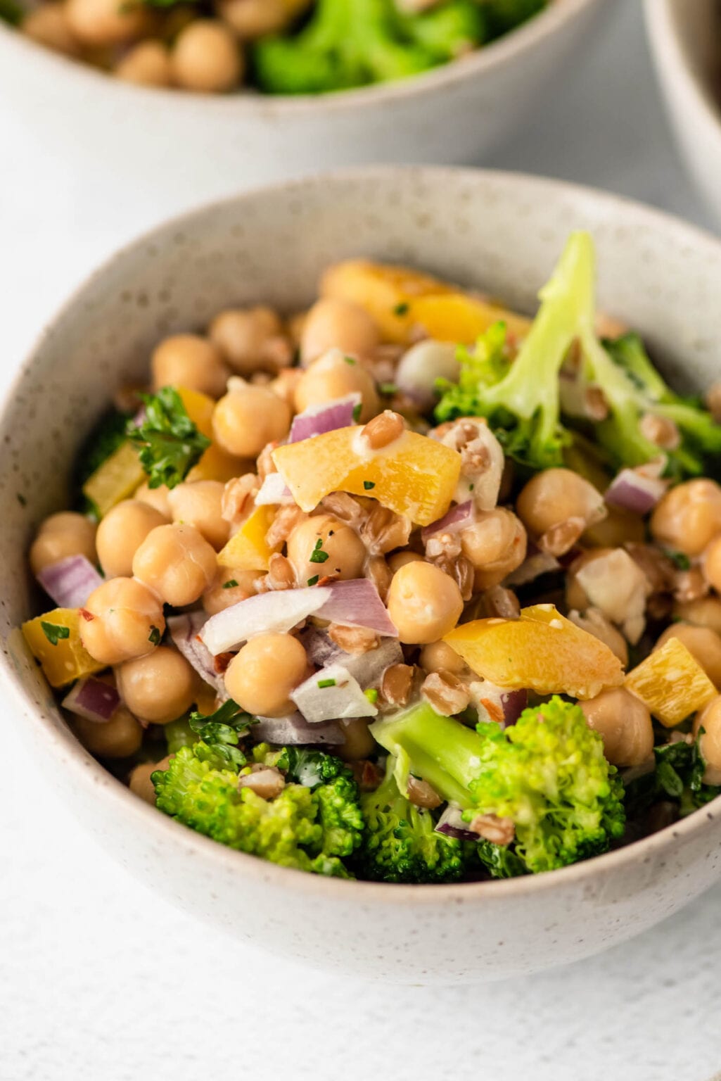 Easy Vegan Broccoli Chickpea Salad - Running on Real Food