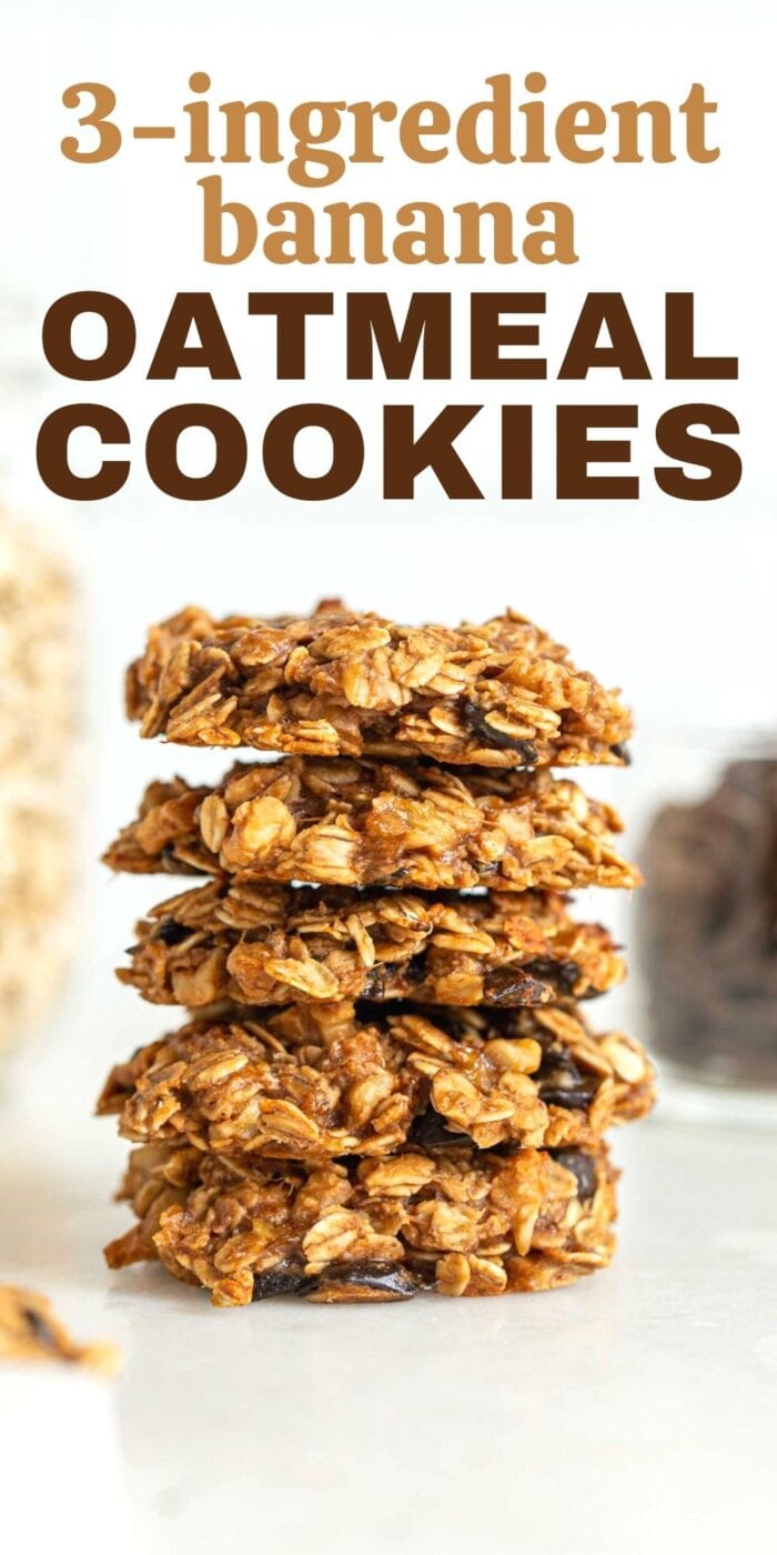 Pinterest graphic with an image and text for healthy banana oatmeal cookies.