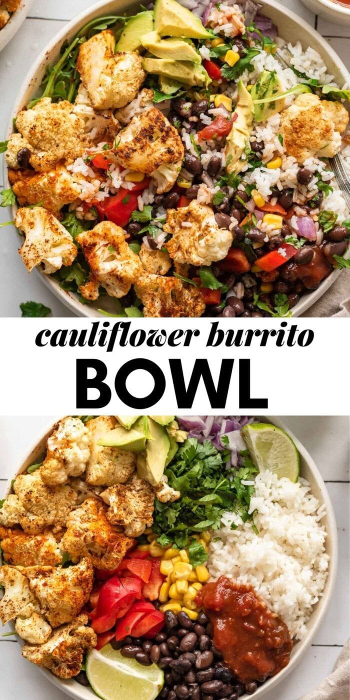 Roasted Cauliflower Burrito Bowls - Running on Real Food
