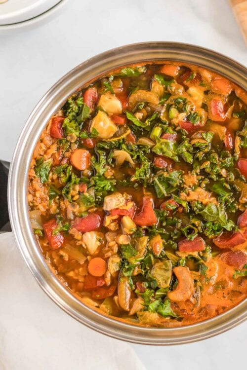 Vegan Kale Red Lentil Soup - Running on Real Food