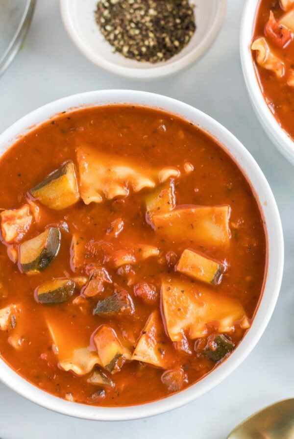 Bowl of lasagna soup.