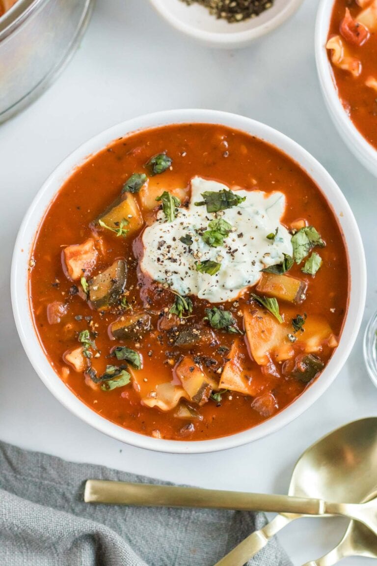 Easy One Pot Vegan Lasagna Soup - Running on Real Food