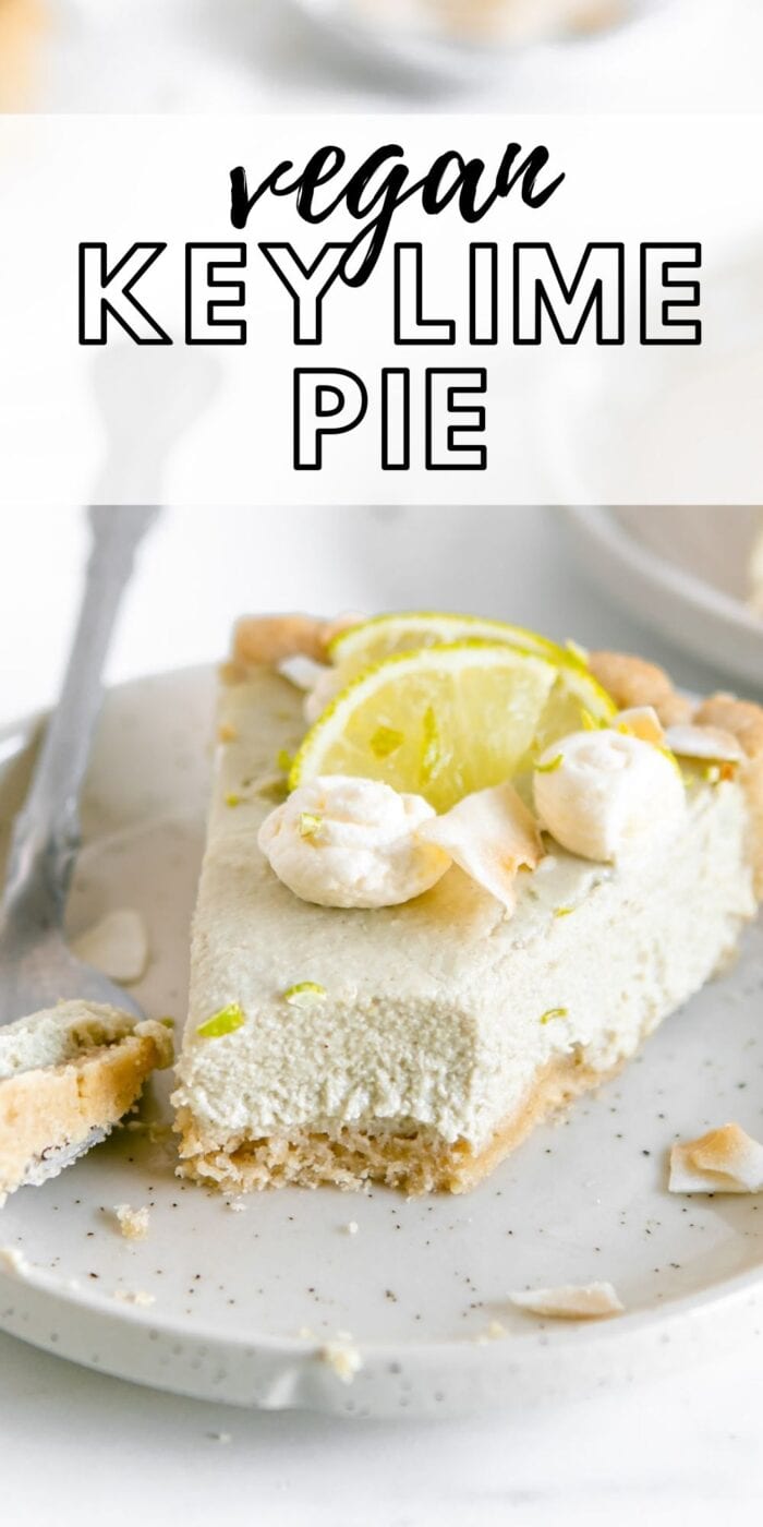 Pinterest graphic with an image and text for no-bake vegan key lime pie.