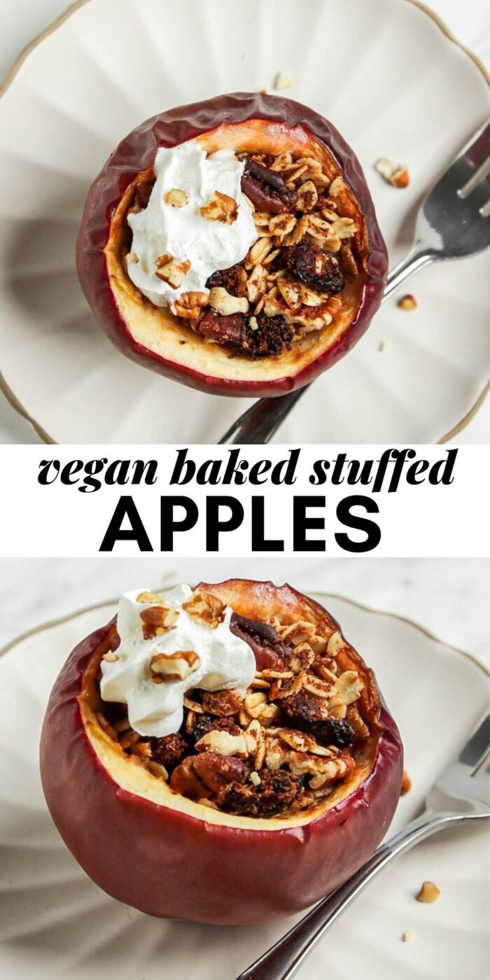 Gráfico de Pinterest con imagen y texto para manzanas horneadas rellenas.