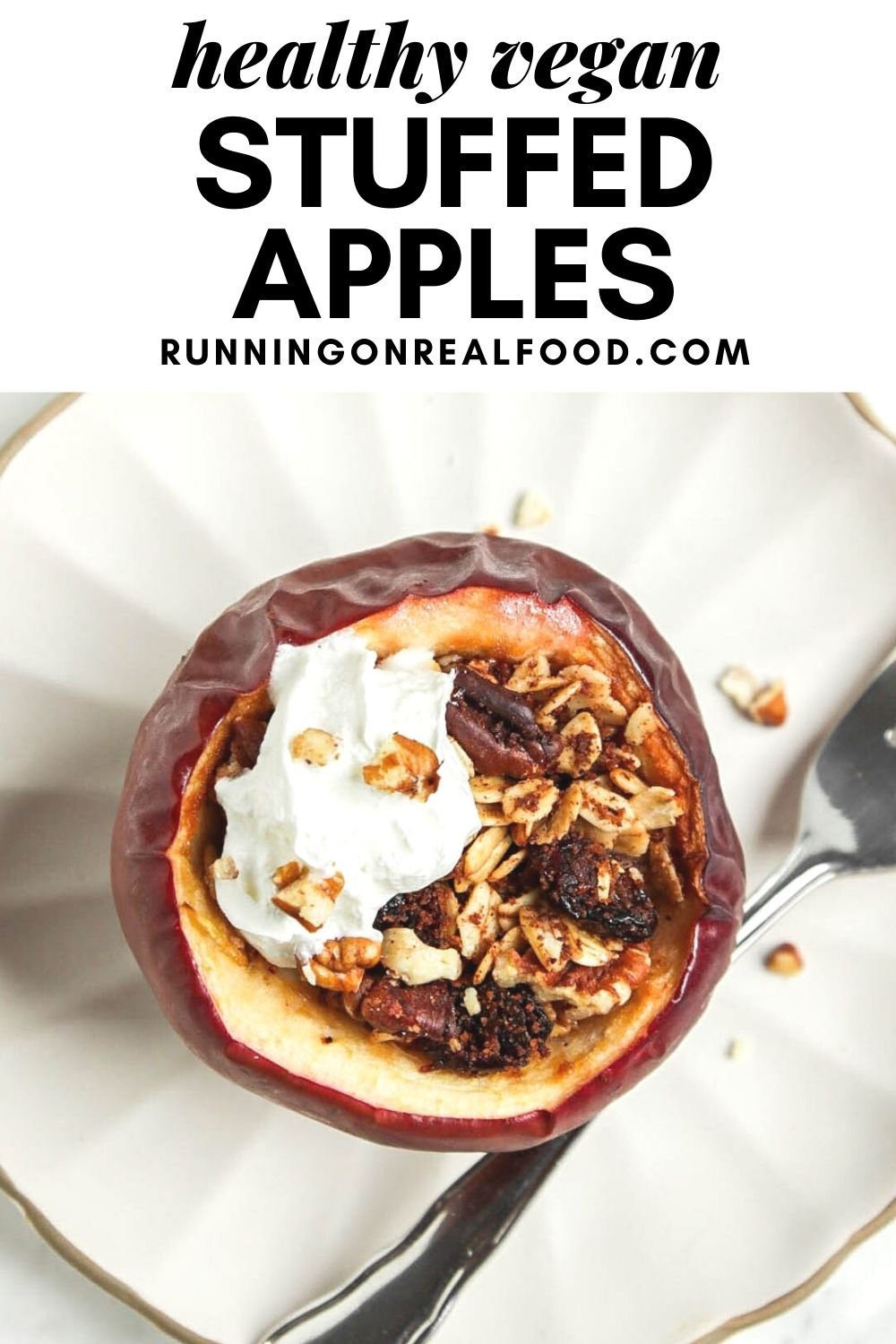 Pinterest graphic with an image and text for baked stuffed apples.