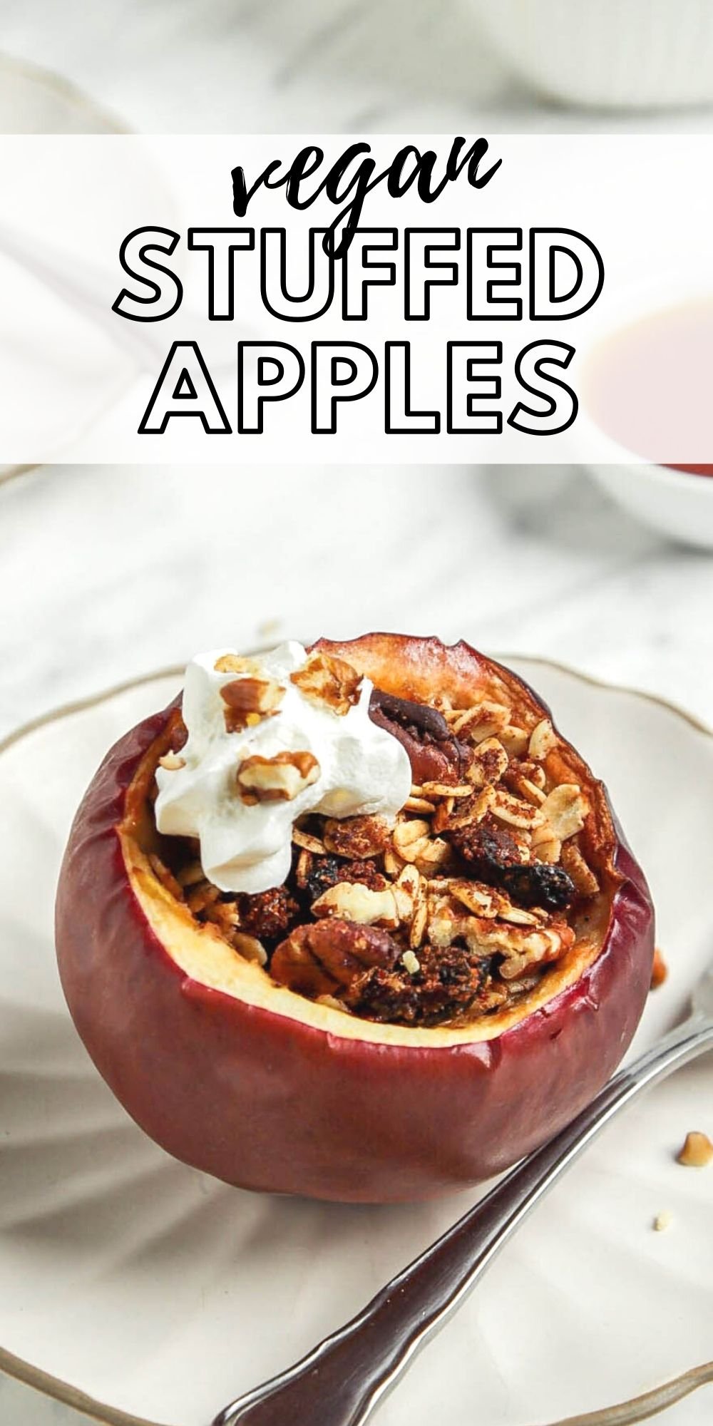 Pinterest graphic with an image and text for baked stuffed apples.