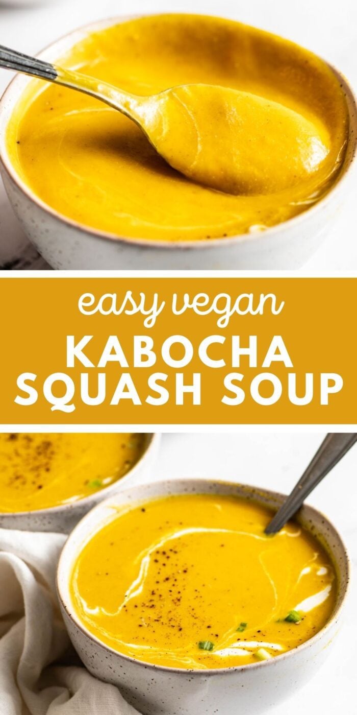Pinterest graphic with an image and text for squash soup.