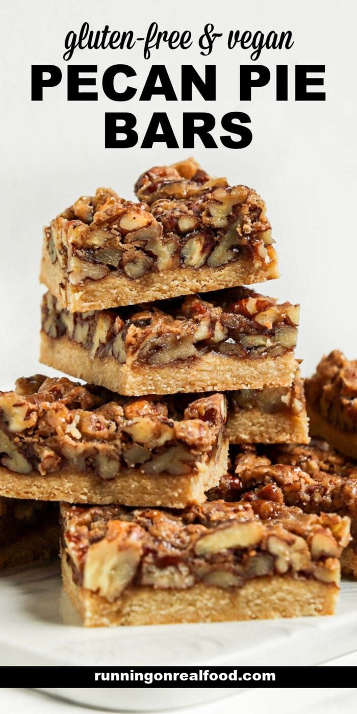 Pinterest graphic with an image and text for pecan bars.