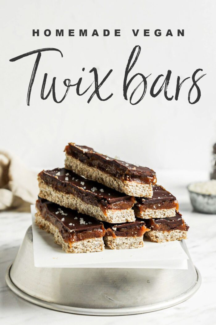 Pinterest graphic with an image and text for Twix bars.