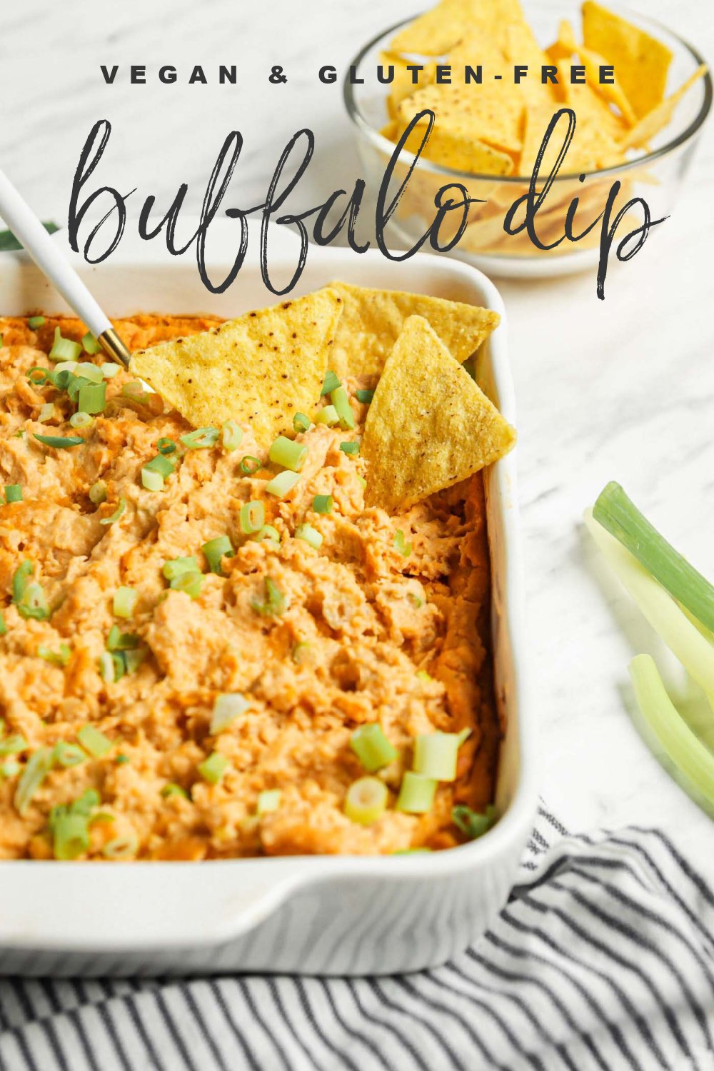 Pinterest graphic with an image and text for buffalo dip.