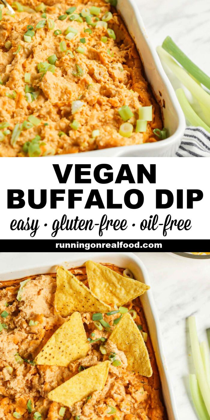 Pinterest graphic with an image and text for buffalo dip.