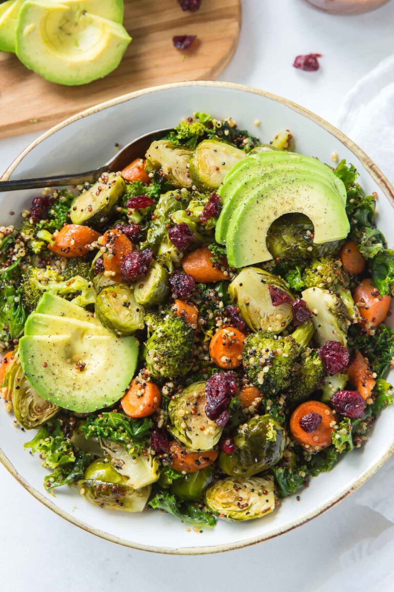 Quinoa Kale Salad with Roasted Vegetables - Running on Real Food