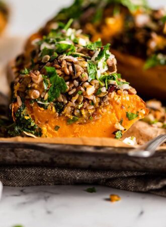 Stuffed Butternut Squash with Wild Rice and Kale - Running on Real Food