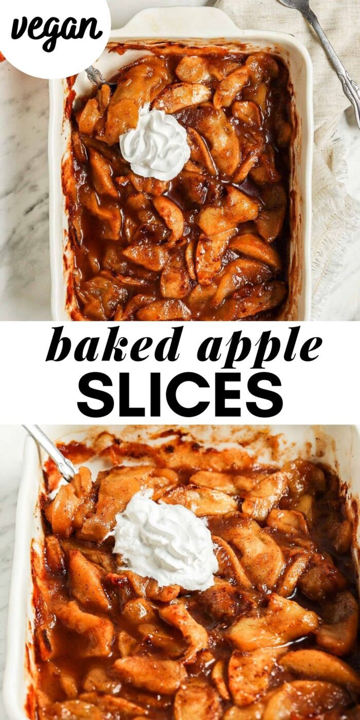 Pinterest graphic with an image and text for baked apple slices.
